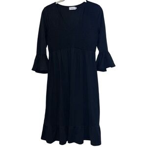 Coolmee Black Smoked V Neck Bell Sleeve Maternity Dress Sz S
